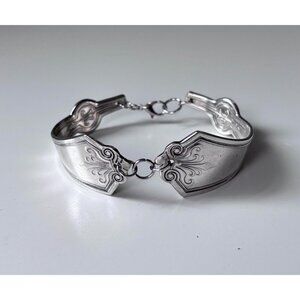 Handmade Silver Cuff Bracelet: Antique Fork Silverware Jewlery lobster clasp